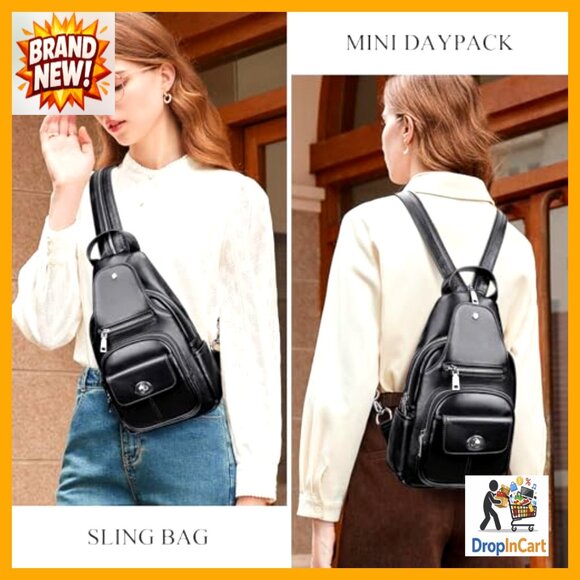 Genuine Leather Convertible Sling Backpack Crossbody Purse  display picture 3
